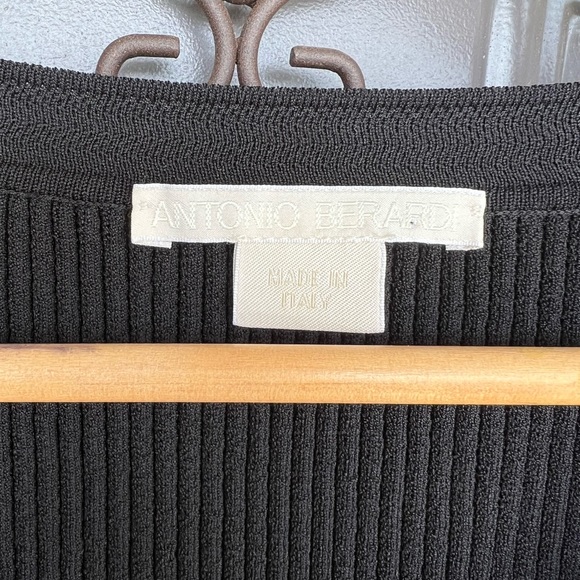 Antonio Berardi dress fit flare v-neck short sleeve ribbed solid black size M - Picture 3 of 5